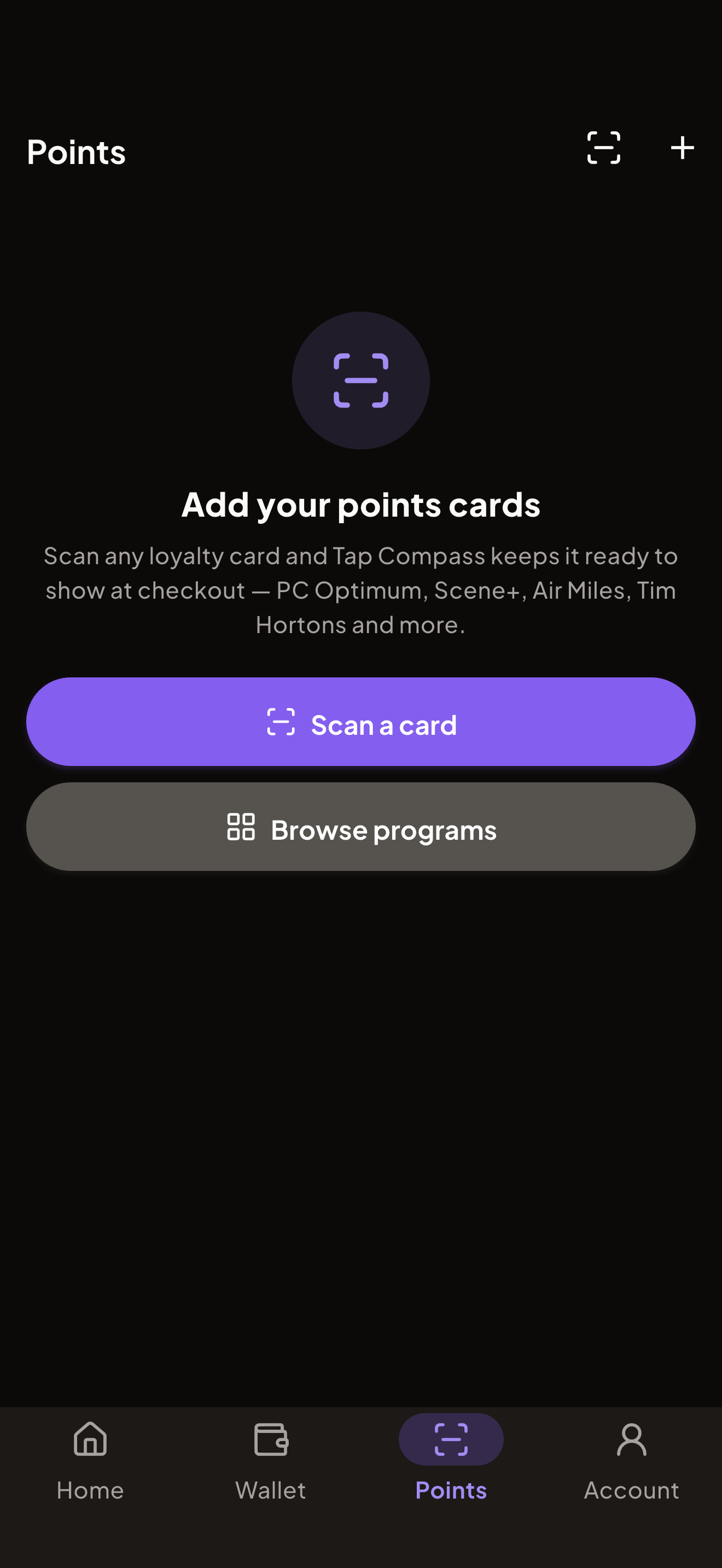 Tap Compass points: scannable loyalty cards
